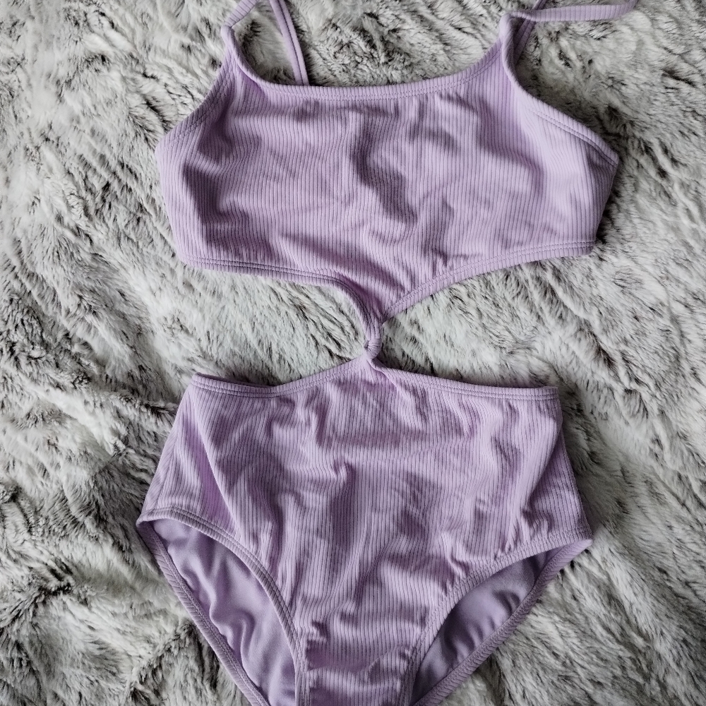 Purple 1 piece cut out swim suit